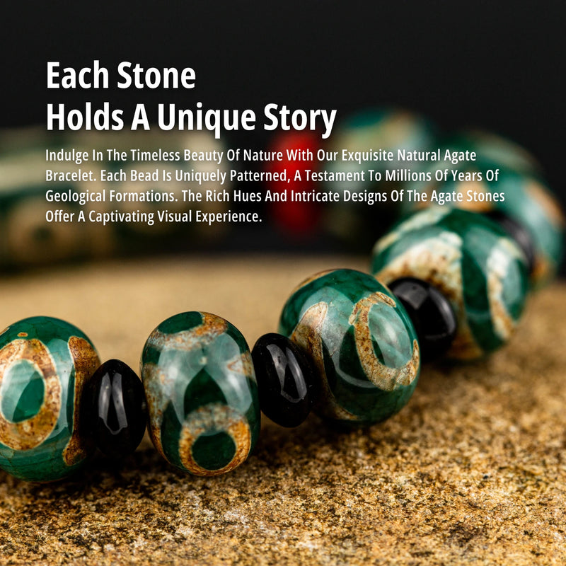 14mm Natural Stone Bracelet Green Agate Beads Bracelet 9-Eyed Dzi Beads Healing Stone Bracelet Best Gifts for Man Women - Kaiz Boutique