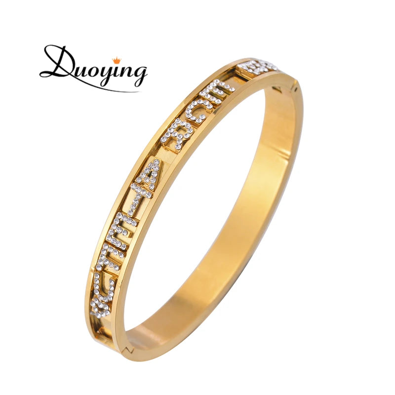 Duoying DIY Slider Charms Bangles Custom Name Bracelets Bangle Zircon Sliding Charm Bangles Personalized Name Letter Bangles Kaiz Boutique