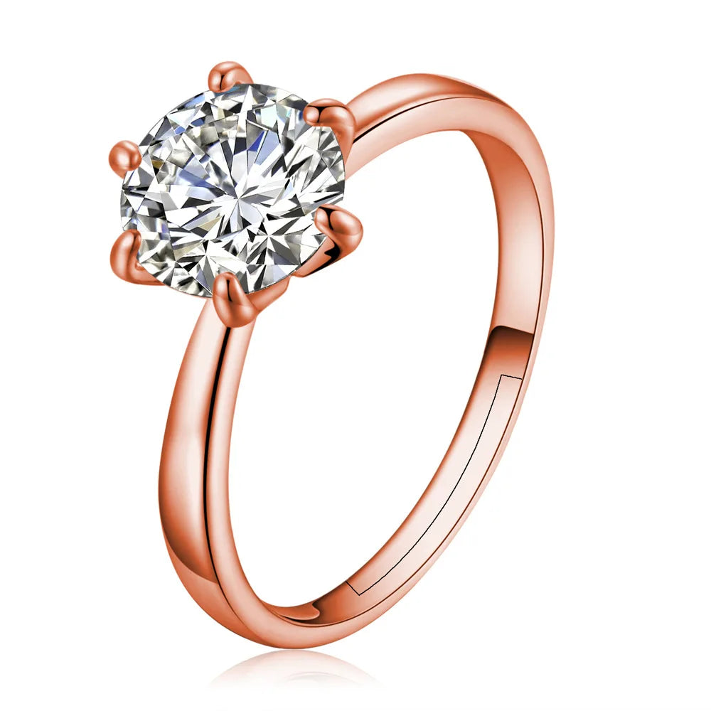 Gold Six-Claw Crystal Ring – Elegant Bridal & Gift Jewelry.