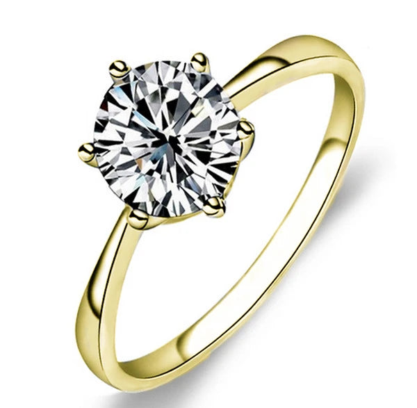 Gold Six-Claw Crystal Ring – Elegant Bridal & Gift Jewelry.