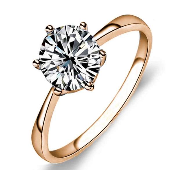 Gold Six-Claw Crystal Ring – Elegant Bridal & Gift Jewelry.