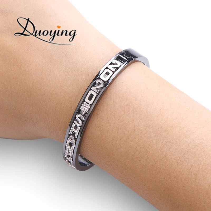 Duoying DIY Slider Charms Bangles Custom Name Bracelets Bangle Zircon Sliding Charm Bangles Personalized Name Letter Bangles Kaiz Boutique