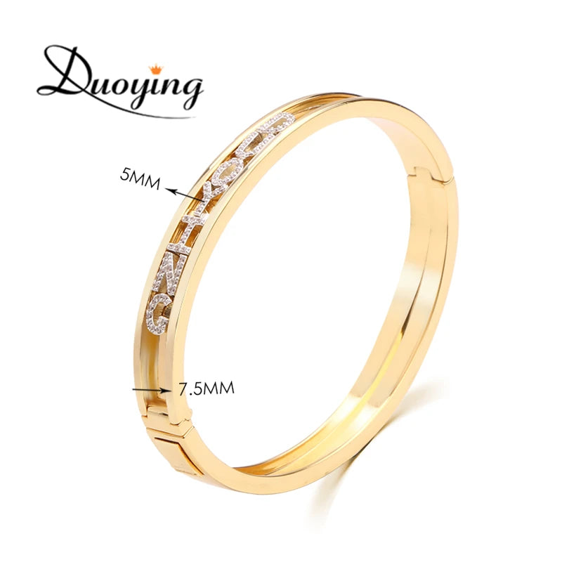 Duoying DIY Slider Charms Bangles Custom Name Bracelets Bangle Zircon Sliding Charm Bangles Personalized Name Letter Bangles Kaiz Boutique