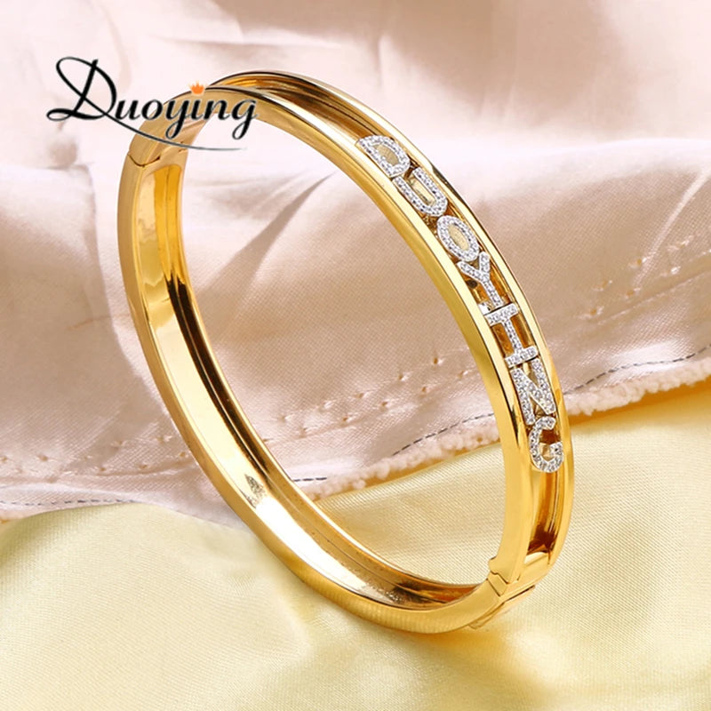 Duoying DIY Slider Charms Bangles Custom Name Bracelets Bangle Zircon Sliding Charm Bangles Personalized Name Letter Bangles Kaiz Boutique