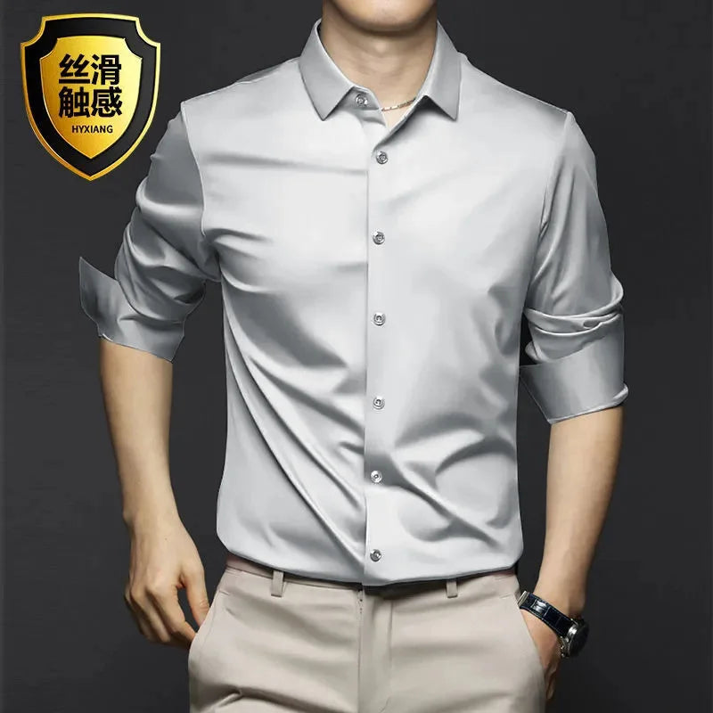 New Stretch Anti-Wrinkle Cotton Men's Shirts Short Sleeve Dress Shirts For Men Slim Fit comfort Social Business Blouse Gray 5XL Kaiz Boutique