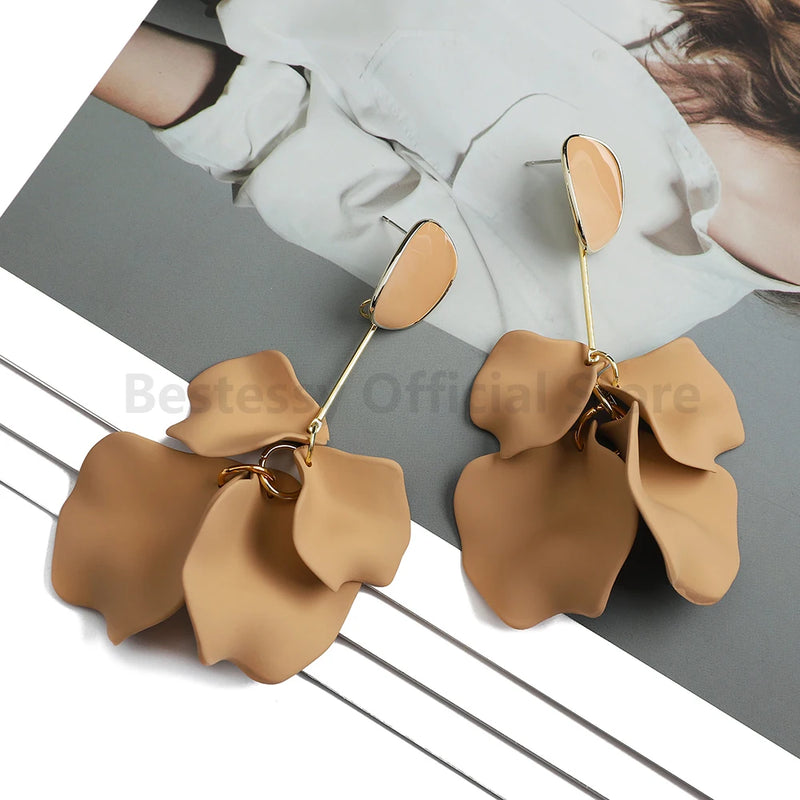 Acrylic Flower Petal Design Big Dangle Earrings - Kaiz Boutique