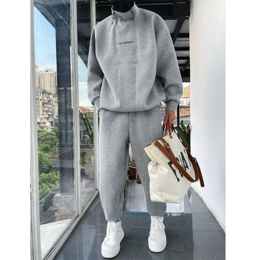 Men's Hip-Hop Tracksuit – Solid Color, Two-Piece Set.