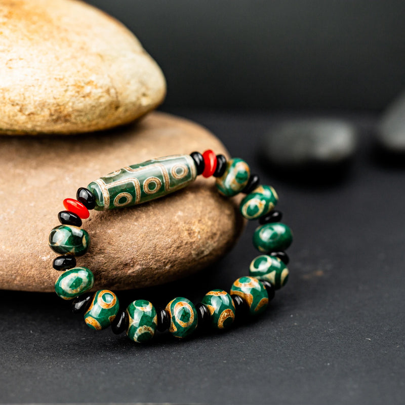 14mm Natural Stone Bracelet Green Agate Beads Bracelet 9-Eyed Dzi Beads Healing Stone Bracelet Best Gifts for Man Women - Kaiz Boutique