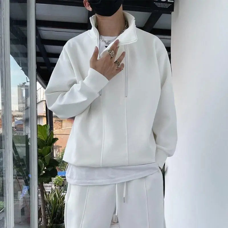 Men's Hip-Hop Tracksuit – Solid Color, Two-Piece Set.