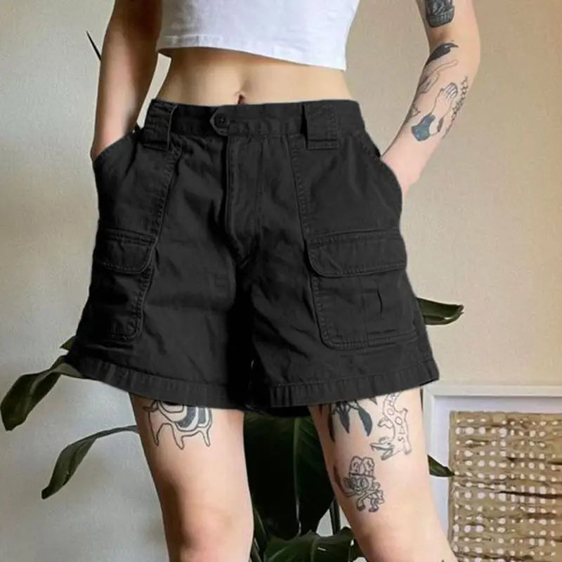 Women's Retro Cargo Shorts – Mid-Waist, Stylish & Functional.