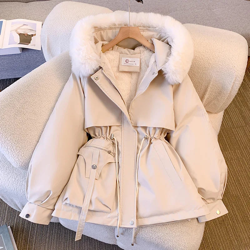 2024 New Autumn and Winter Lined Hood Down Jacket Winter Coat for Women Warm Drawstring Padded Parkas  Female Puffer Outwear Kaiz Boutique