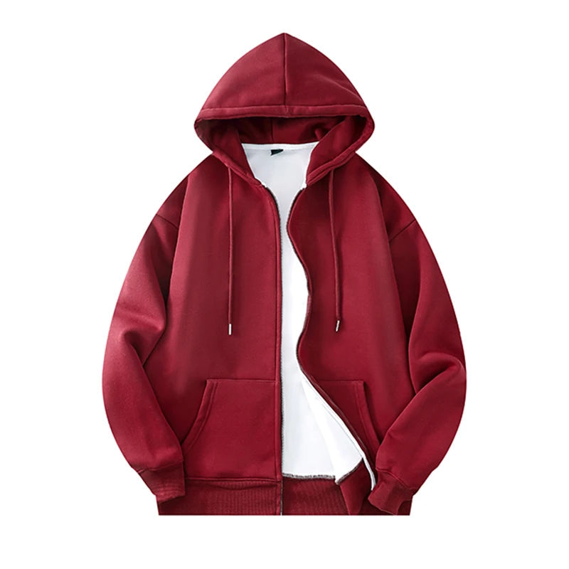 Basic Solid Hooded Sweatshirt Jackets Zip Up Hoodie Loose Fit Unisex Outwear Sports Casual Hoodies Kaiz Boutique