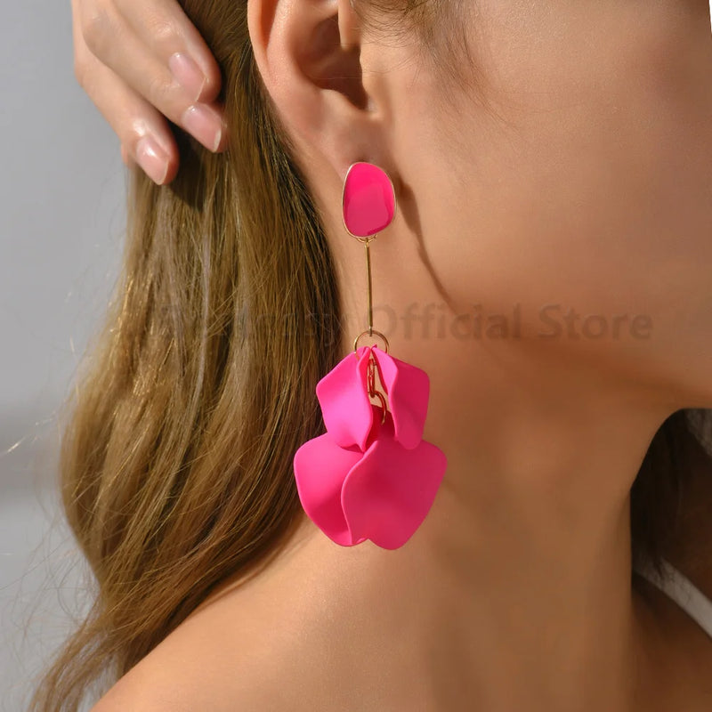 Acrylic Flower Petal Design Big Dangle Earrings - Kaiz Boutique