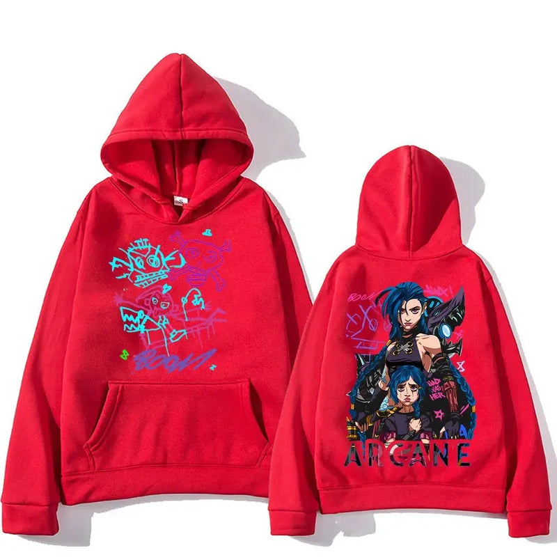 Arcane Jinx Hoodies Man Women Harajuku Clothing Hot Anime Arcane Pullovers Unisex Oversized Sweatshirt Fall Y2K Dark Sudaderas Kaiz Boutique