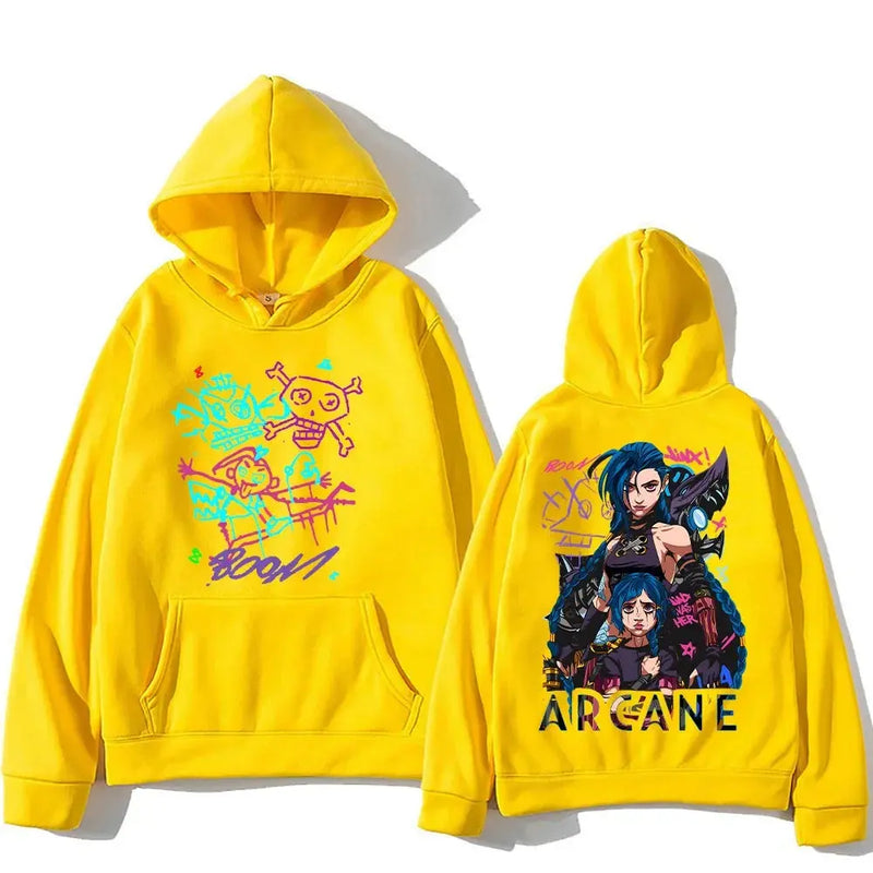 Arcane Jinx Hoodies Man Women Harajuku Clothing Hot Anime Arcane Pullovers Unisex Oversized Sweatshirt Fall Y2K Dark Sudaderas Kaiz Boutique
