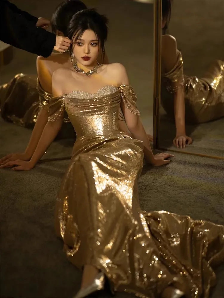 Elegant Off-Shoulder Evening Gown – Dazzle in Style Kaiz Boutique