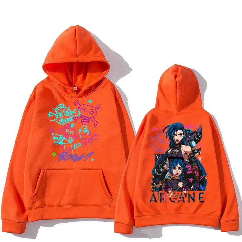 Arcane Jinx Hoodies Man Women Harajuku Clothing Hot Anime Arcane Pullovers Unisex Oversized Sweatshirt Fall Y2K Dark Sudaderas Kaiz Boutique