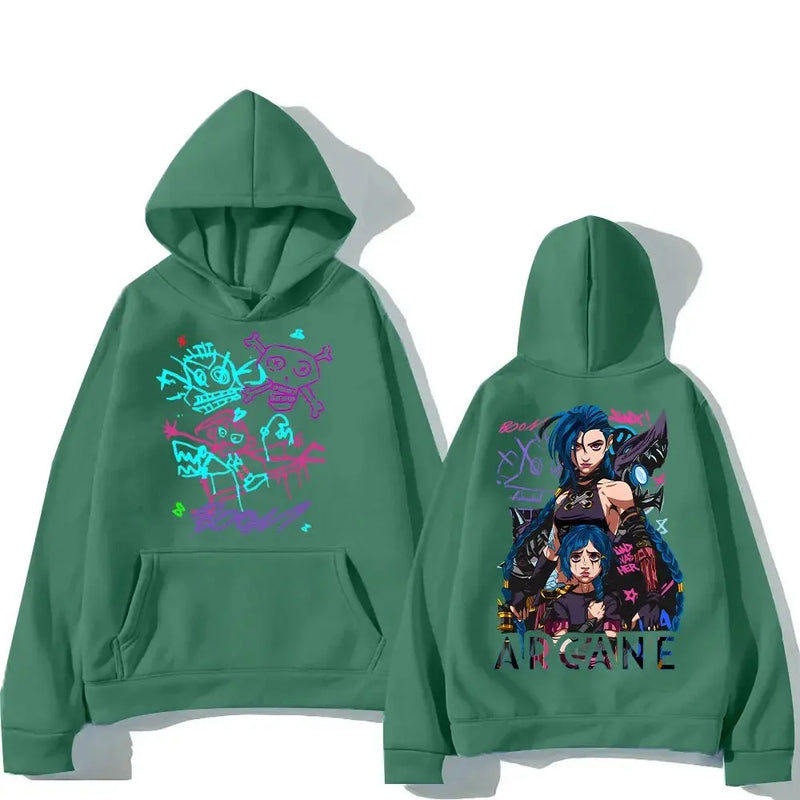 Arcane Jinx Hoodies Man Women Harajuku Clothing Hot Anime Arcane Pullovers Unisex Oversized Sweatshirt Fall Y2K Dark Sudaderas Kaiz Boutique