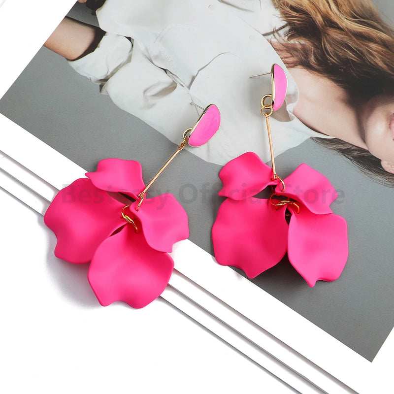 Acrylic Flower Petal Design Big Dangle Earrings - Kaiz Boutique