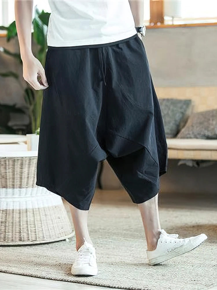 Summer Thin Beach Cotton Linen Casual Shorts Men Japenese Wide Leg Baggy Capris Pants Male Sport Running Shorts 2025 New Kaiz Boutique