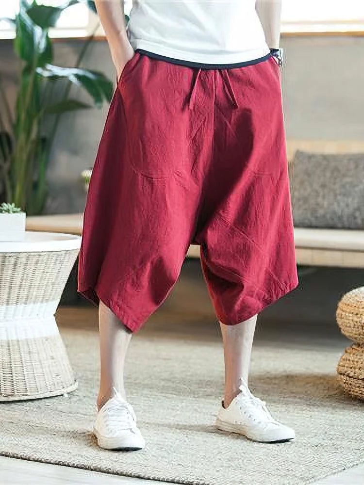 Summer Thin Beach Cotton Linen Casual Shorts Men Japenese Wide Leg Baggy Capris Pants Male Sport Running Shorts 2025 New Kaiz Boutique