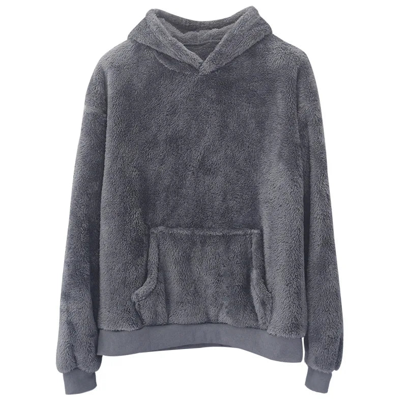 Autumn Winter New Fashion Hoodies Long Sleeve Solid Lamb Wool Sweatshirts Men's Clothing Casual Loose Pockets Korean Trend Tops Kaiz Boutique