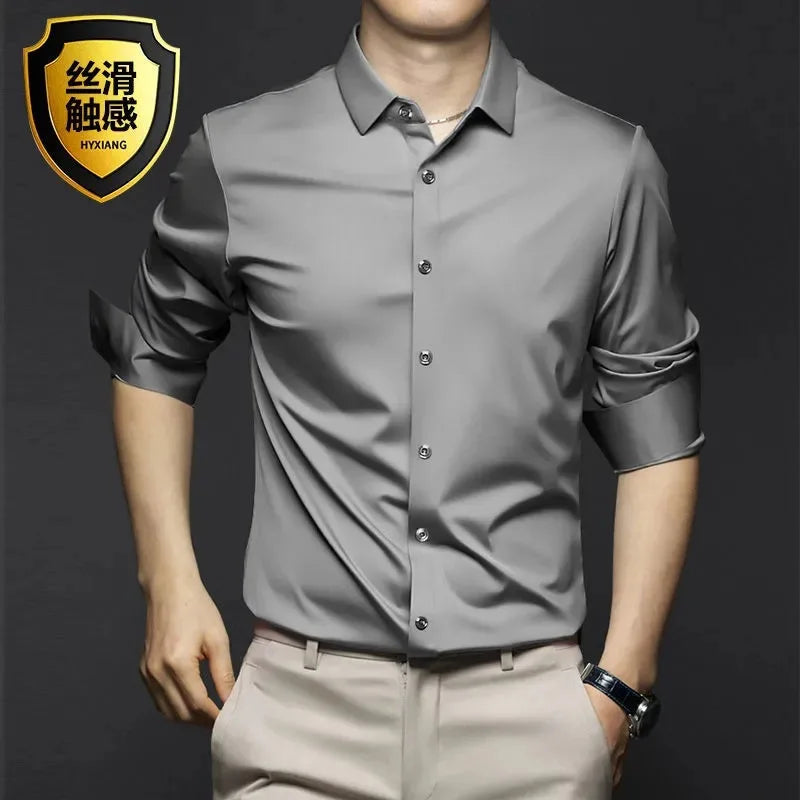New Stretch Anti-Wrinkle Cotton Men's Shirts Short Sleeve Dress Shirts For Men Slim Fit comfort Social Business Blouse Gray 5XL Kaiz Boutique