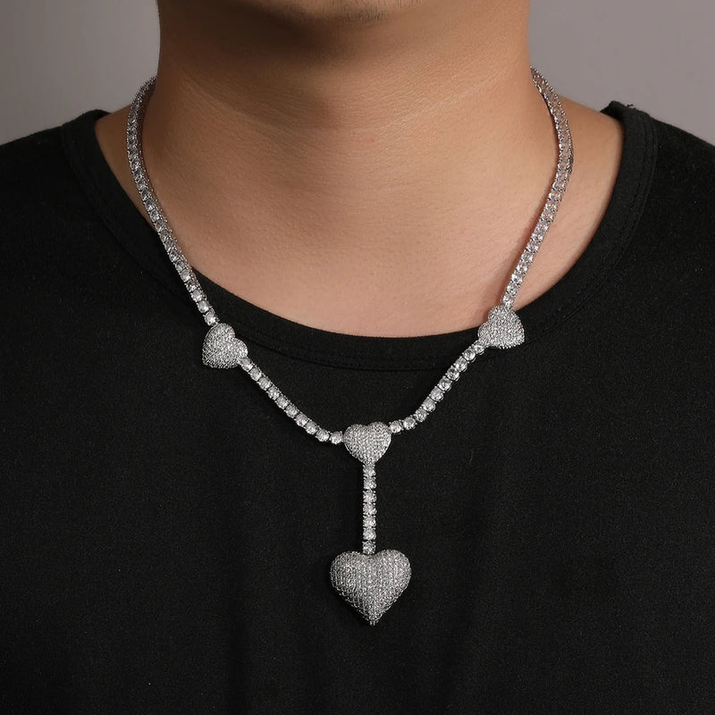 Uwin 4 Heart Necklace Drip Necklaces for Women 4mm Tennis Chain With Heart Pendant Iced Out Cz Hip Hop Jewelry Gift - Kaiz Boutique