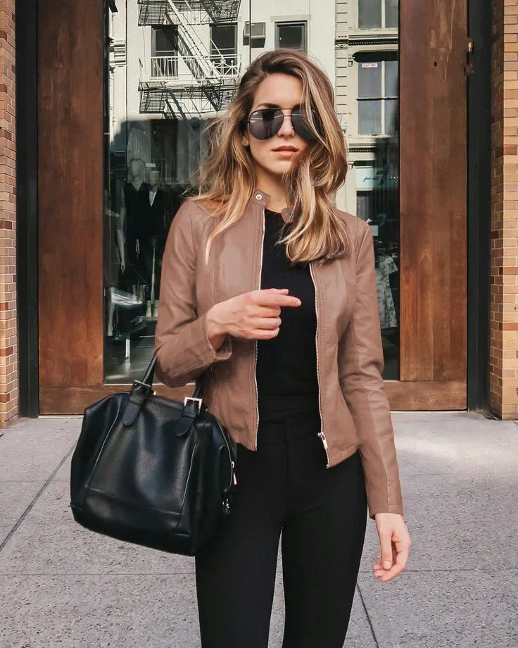 Autumn and Winter Women's Large Size Leather Jacket Fashionable Solid Color Slim Street Elegant Versatile Top PU Suit Jacket Kaiz Boutique