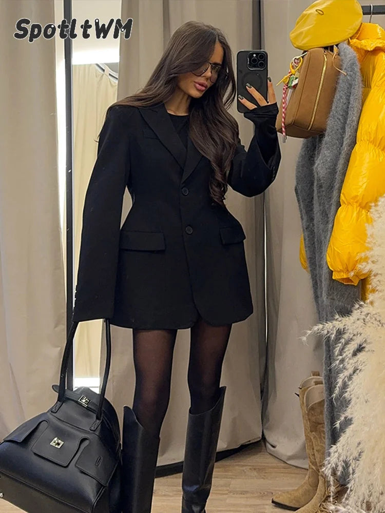 Women's Chic Black Blazer – High Waist, Elegant & Classic.