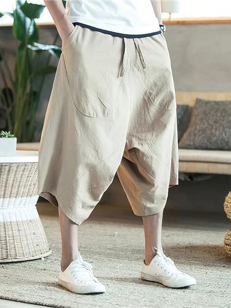 Summer Thin Beach Cotton Linen Casual Shorts Men Japenese Wide Leg Baggy Capris Pants Male Sport Running Shorts 2025 New Kaiz Boutique