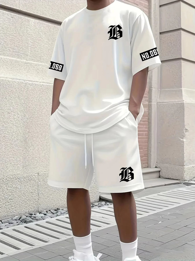 2025 Summer New Men's Set Luxury Letter Print Casual Fashion T-Shirt Short Sleeve Shorts Sportswear Casual Everyday Wear 2 Piece Kaiz Boutique