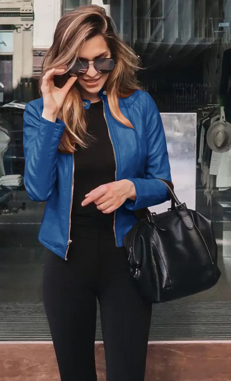 Autumn and Winter Women's Large Size Leather Jacket Fashionable Solid Color Slim Street Elegant Versatile Top PU Suit Jacket Kaiz Boutique