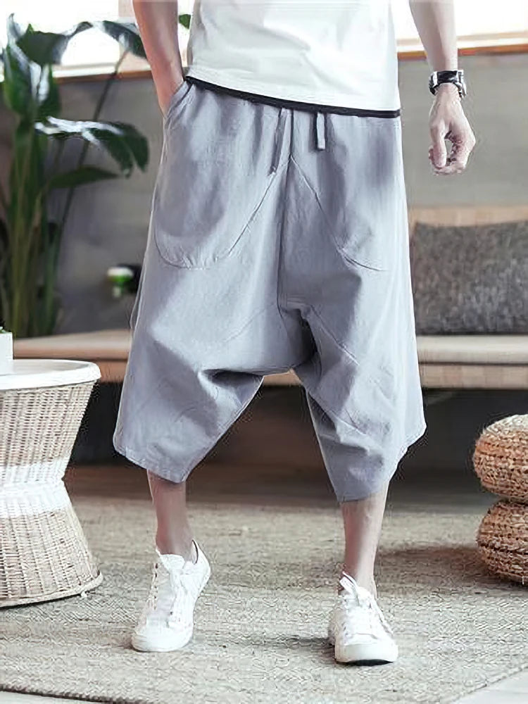 Summer Thin Beach Cotton Linen Casual Shorts Men Japenese Wide Leg Baggy Capris Pants Male Sport Running Shorts 2025 New Kaiz Boutique