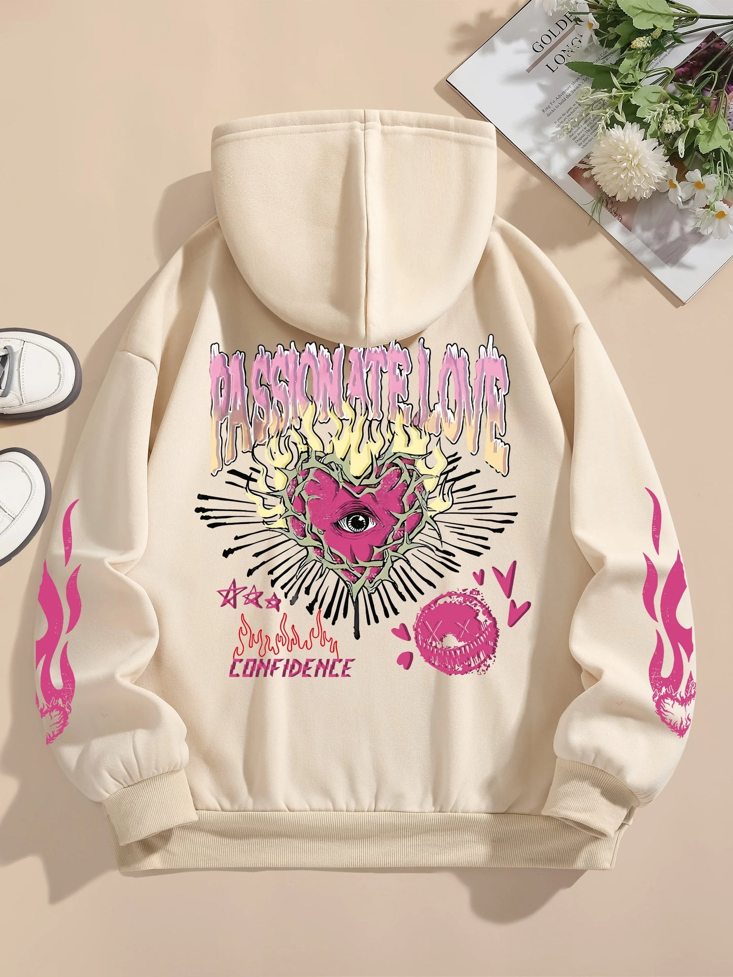 Women's Flame Heart Sweatshirt – Cozy, Stylish & Loose Fit.