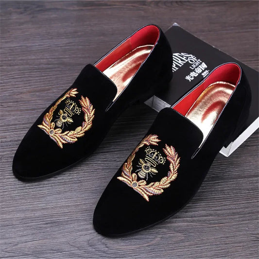 Men's Suede Embroidered Loafers – Casual & Party-Ready (EU 38-45).