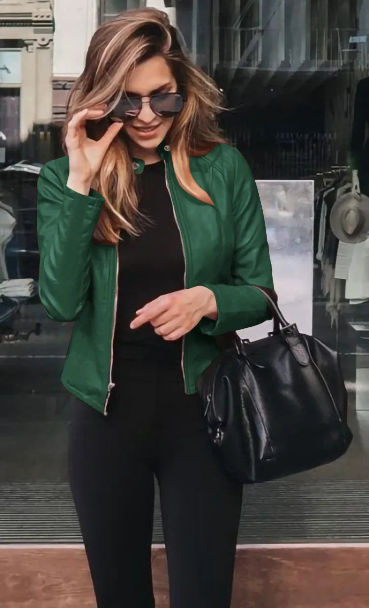 Autumn and Winter Women's Large Size Leather Jacket Fashionable Solid Color Slim Street Elegant Versatile Top PU Suit Jacket Kaiz Boutique