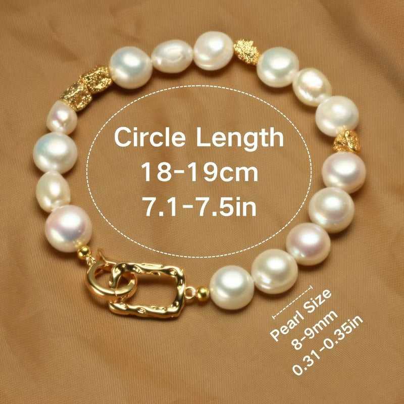 14k Gold Plated 8-9mm Baroque Natural Freshwater Pearl Bracelets Women's Hand Bracelet Jewelry Gift for Birthday Anniversary Kaiz Boutique