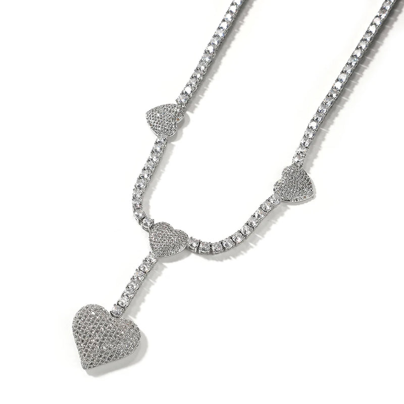 Uwin 4 Heart Necklace Drip Necklaces for Women 4mm Tennis Chain With Heart Pendant Iced Out Cz Hip Hop Jewelry Gift - Kaiz Boutique