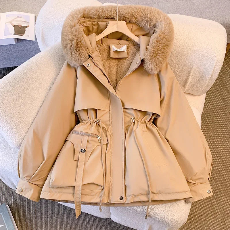 2024 New Autumn and Winter Lined Hood Down Jacket Winter Coat for Women Warm Drawstring Padded Parkas  Female Puffer Outwear Kaiz Boutique