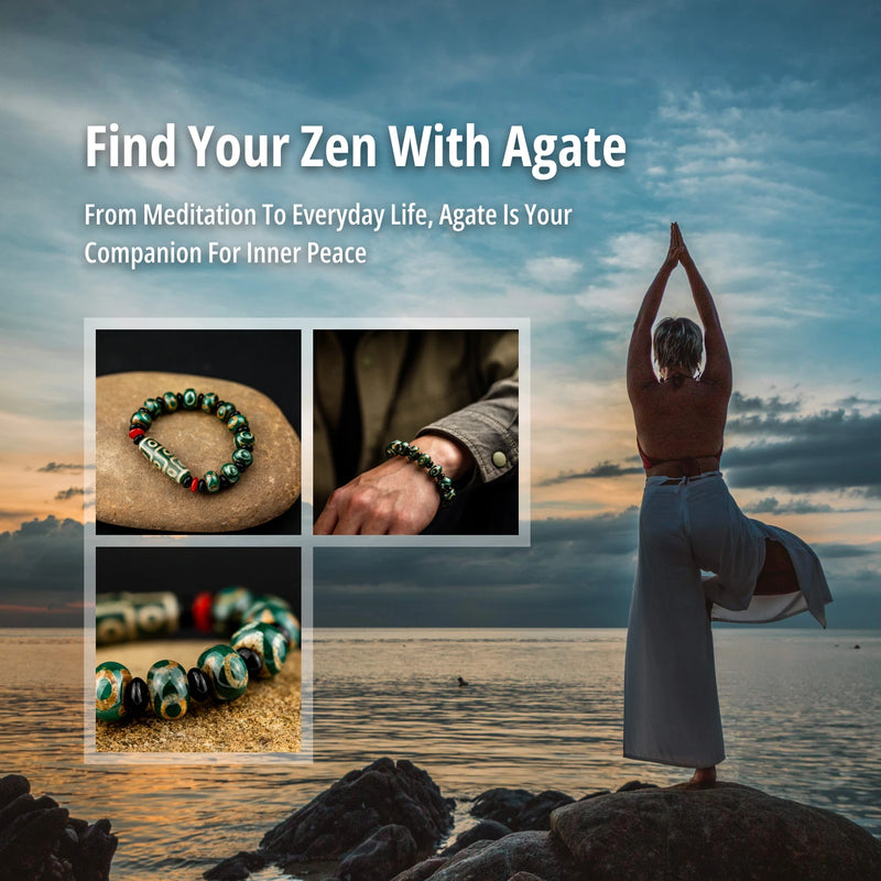 14mm Natural Stone Bracelet Green Agate Beads Bracelet 9-Eyed Dzi Beads Healing Stone Bracelet Best Gifts for Man Women - Kaiz Boutique