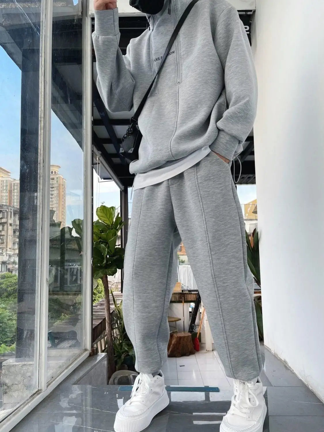 Men's Hip-Hop Tracksuit – Solid Color, Two-Piece Set.