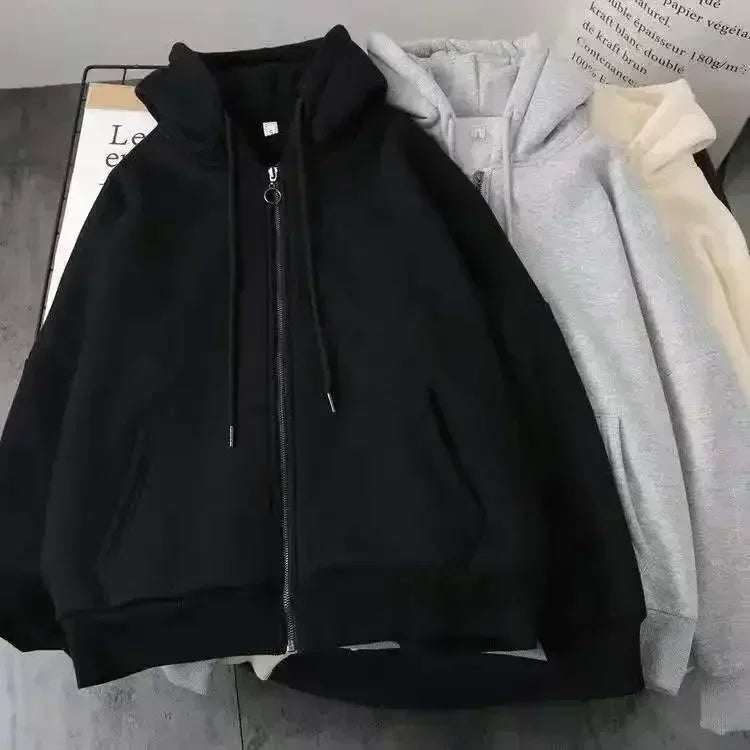 American Fashion Hip Hop Letter Embroidered Zipper Hoodie Men Street Y2K New Casual Loose Fleece Padded Sweatshirt Unisex Hoodie Kaiz Boutique