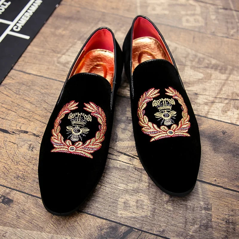 Men's Suede Embroidered Loafers – Casual & Party-Ready (EU 38-45).