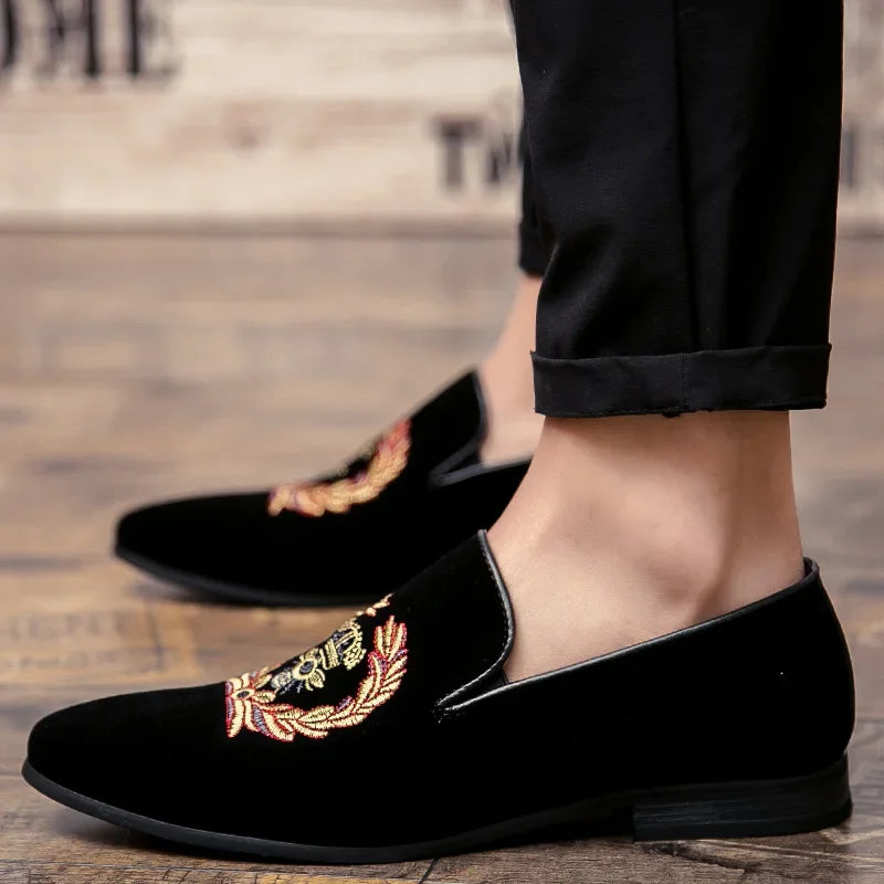 Men's Suede Embroidered Loafers – Casual & Party-Ready (EU 38-45).