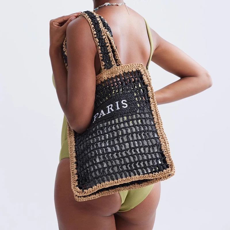 Fashion Panelled Straw Women Shoulder Bags Colorful Patchwork Handbags Paper Woven Summer Beach Tote Bag Handmade Bali Purses Kaiz Boutique