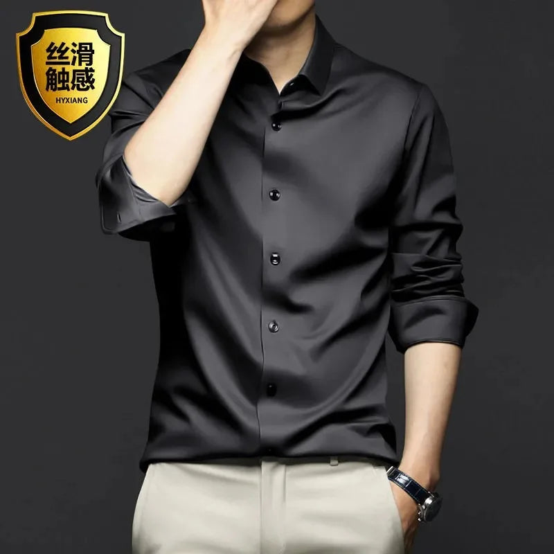 New Stretch Anti-Wrinkle Cotton Men's Shirts Short Sleeve Dress Shirts For Men Slim Fit comfort Social Business Blouse Gray 5XL Kaiz Boutique