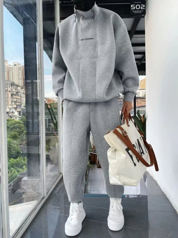 Men's Hip-Hop Tracksuit – Solid Color, Two-Piece Set.