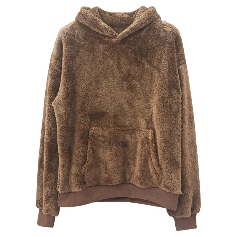 Autumn Winter New Fashion Hoodies Long Sleeve Solid Lamb Wool Sweatshirts Men's Clothing Casual Loose Pockets Korean Trend Tops Kaiz Boutique