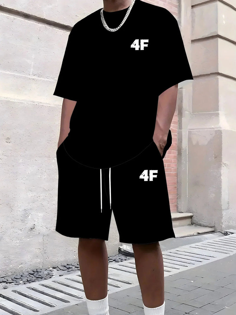 Men's Summer Fashionable Casual T-Shirt And Shorts Set Loose 4F Pattern Printed Sporty Round-Neck Short-Sleeved Outfit Kaiz Boutique